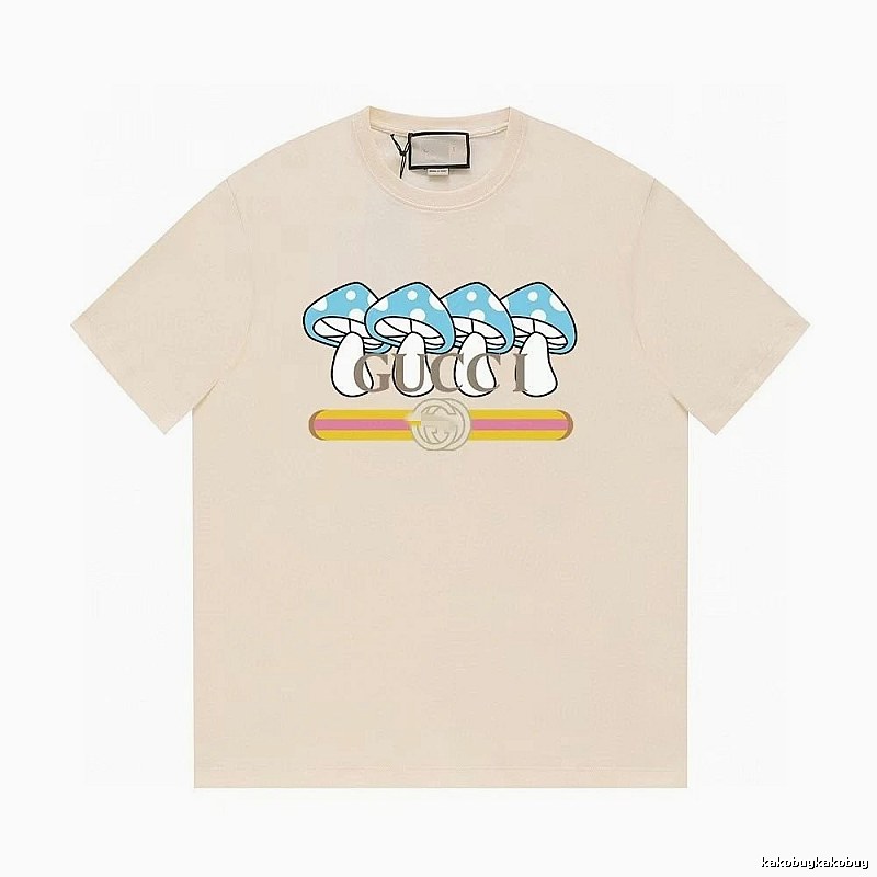 Gucci Mushroom Print Casual Style Off-white T-shirt