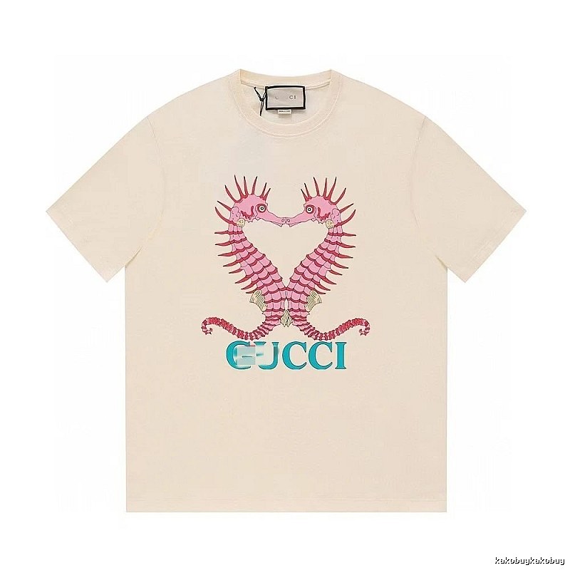 Gucci Seahorse Print Trendy Off-white Short Sleeve T-shirt