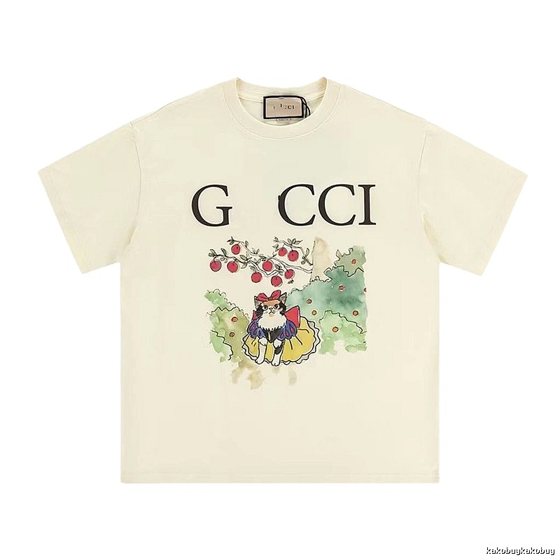 Gucci Vintage-Style Off-White Cat Print T-Shirt