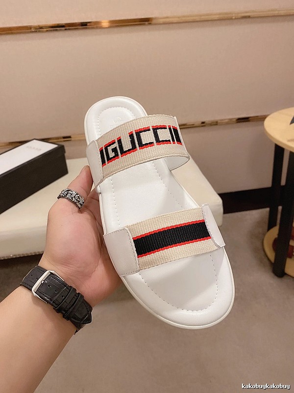 Gucci Webbing Casual-Style White Slides