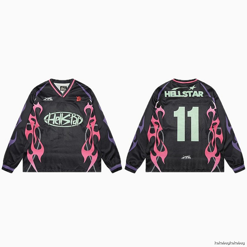 Hellstar Flame Street Style Black and Pink Jersey
