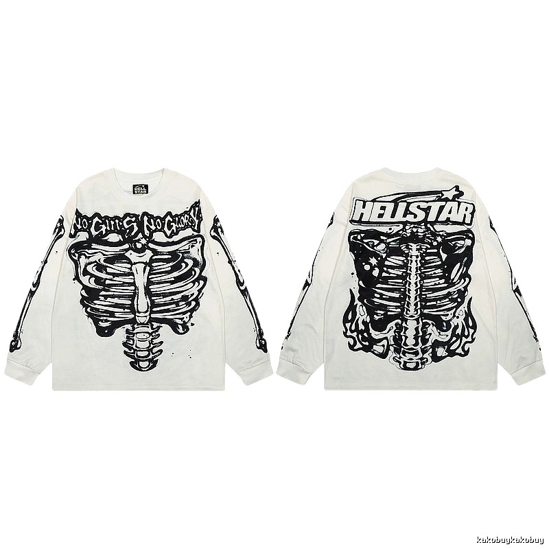 Hellstar Skull Print Dark Style Off-white Long Sleeve T-Shirt