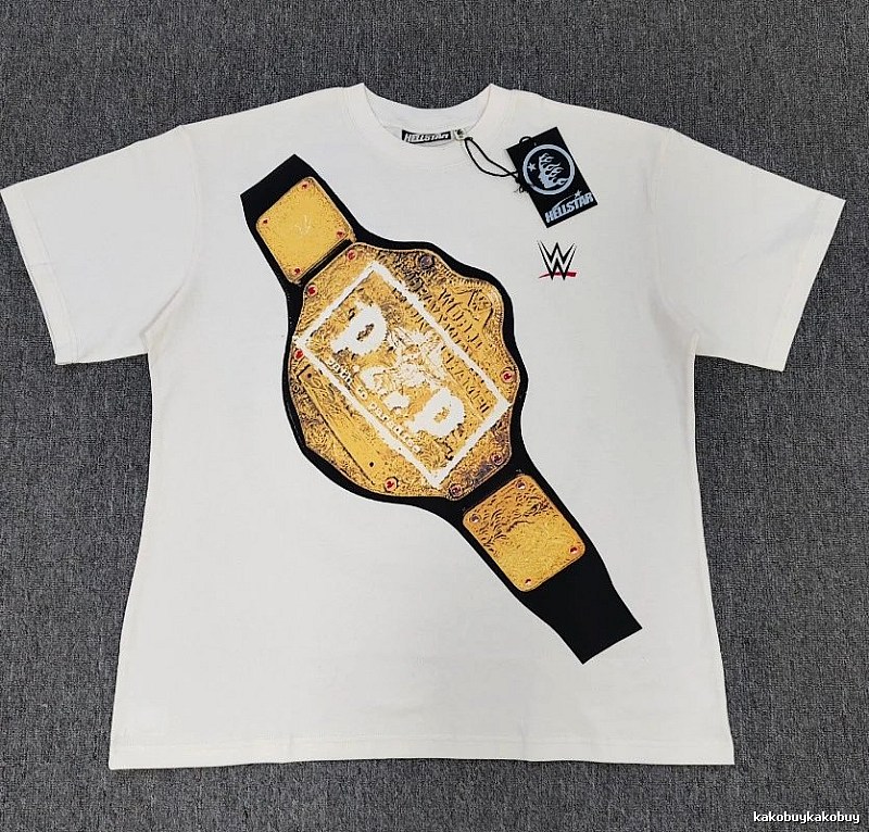 Hellstar WWE Gold Belt Street Style Off-White T-Shirt