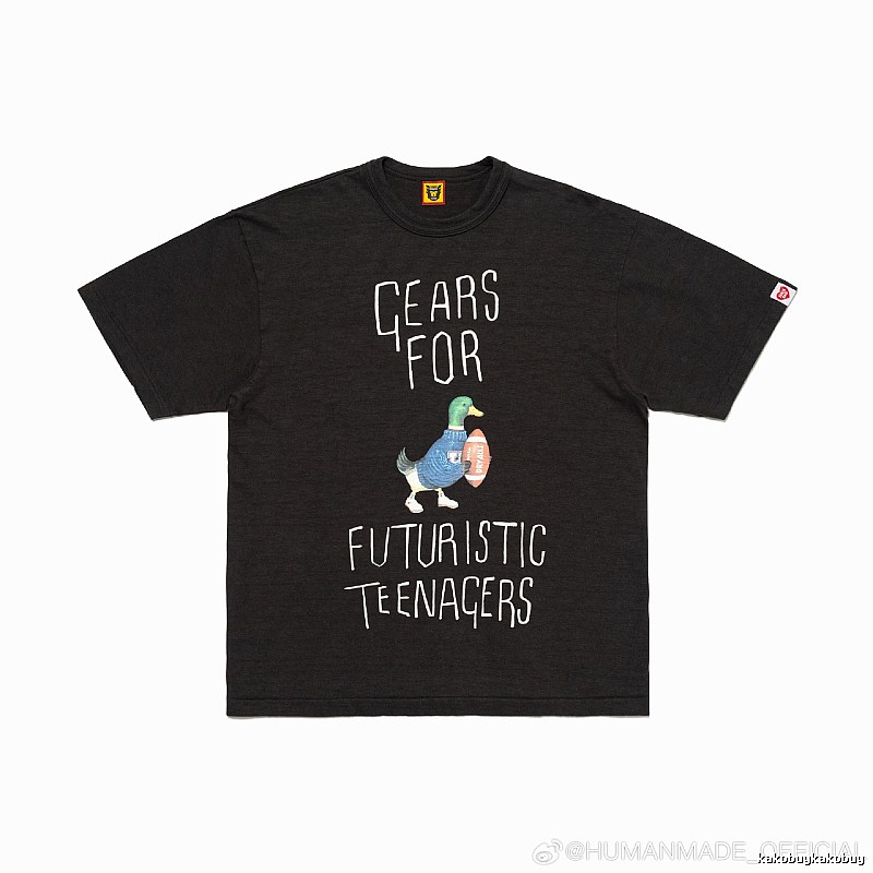 HUMAN MADE Green Duck Print Vintage Style Black T-Shirt