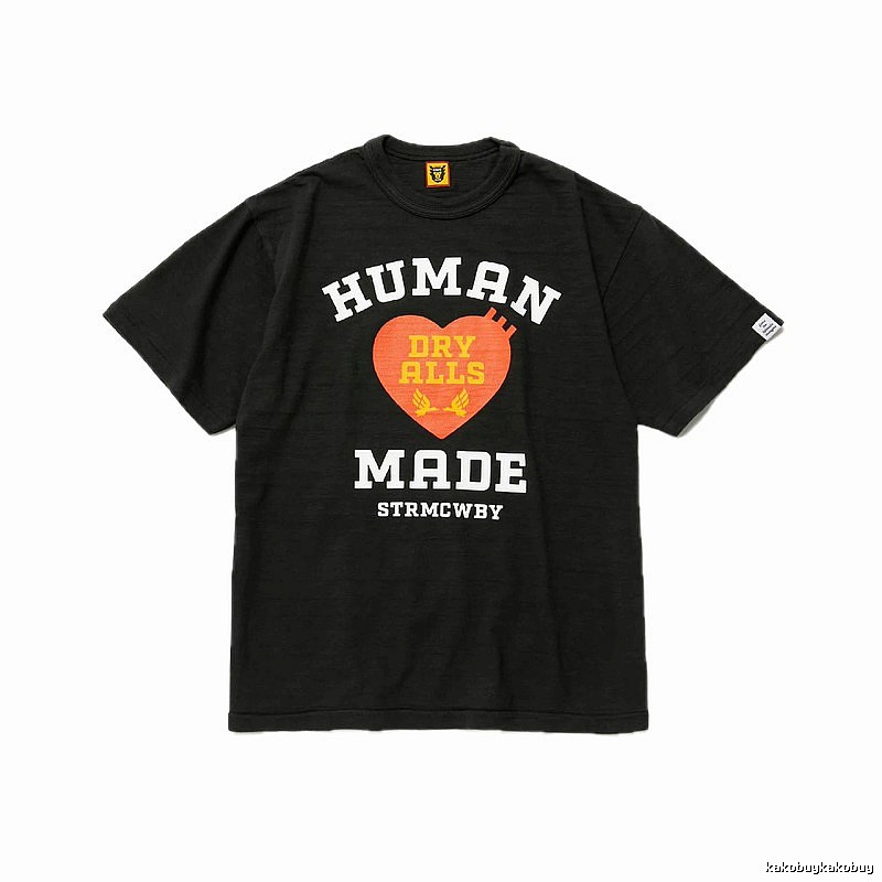 HUMAN MADE Heart Print Vintage Style Black T-Shirt