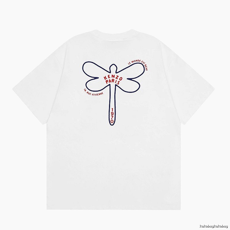 KENZO Dragonfly Print Casual White T-Shirt