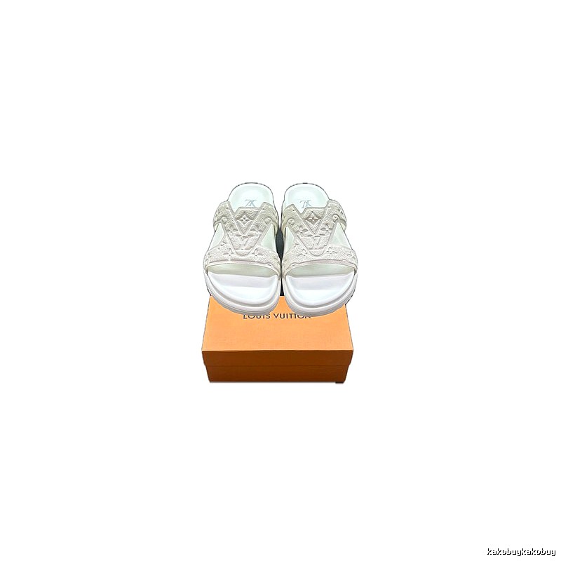 Louis Vuitton Embossed Monogram Casual Style White Slippers