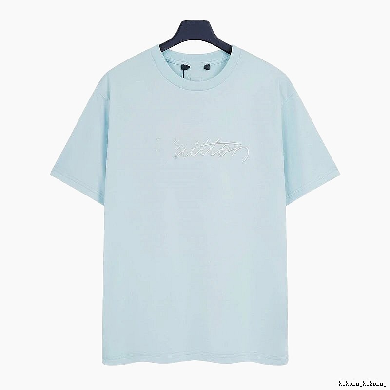 Louis Vuitton Embroidered Minimalist Style Light Blue Short-sleeve T-shirt