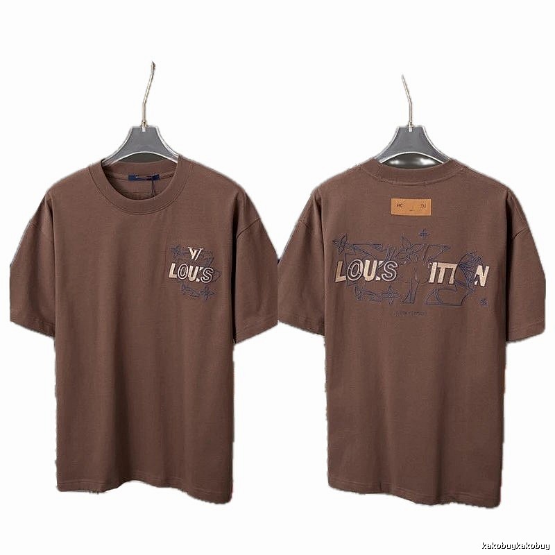 Louis Vuitton Monogram Embroidered Trendy Brown T-Shirt