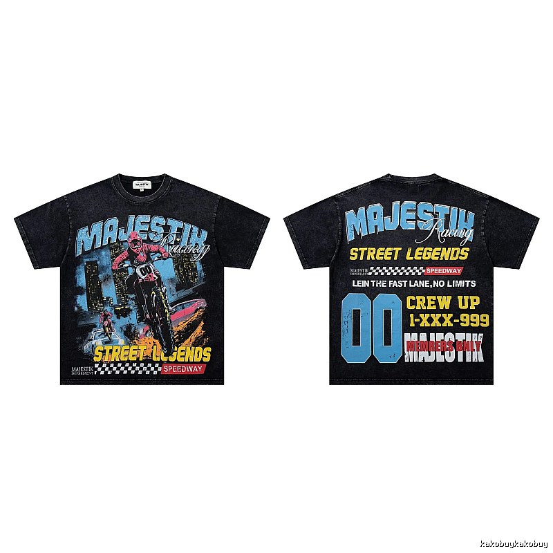MAJESTIK Racing Vintage Street Black Short Sleeve T-Shirt