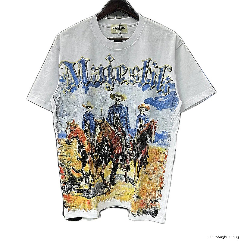 MAJESTIK Western Cowboy Vintage Style White T-Shirt