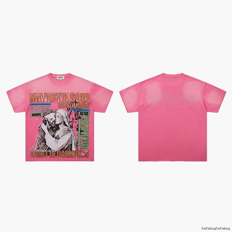 MAJESTIKSOUL Vintage Print Pink Short-sleeve T-shirt