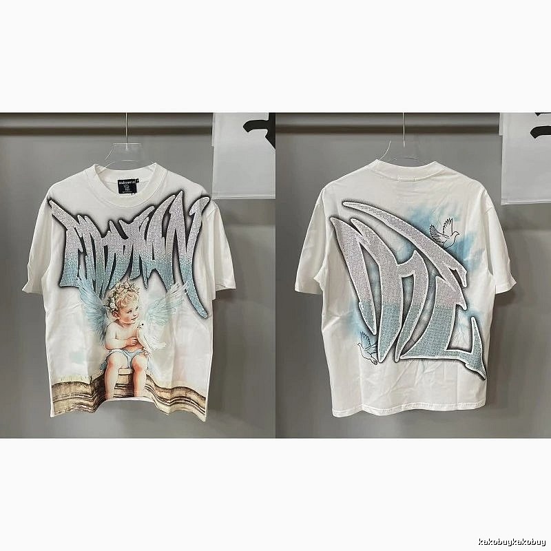 Mixed Emotion Angel Rhinestone Street-style White T-Shirt