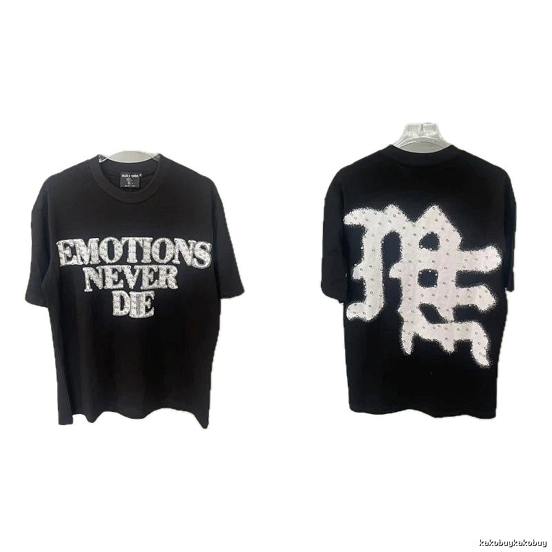 Mixed Emotion Rhinestone Street Style Black Short-sleeve T-shirt