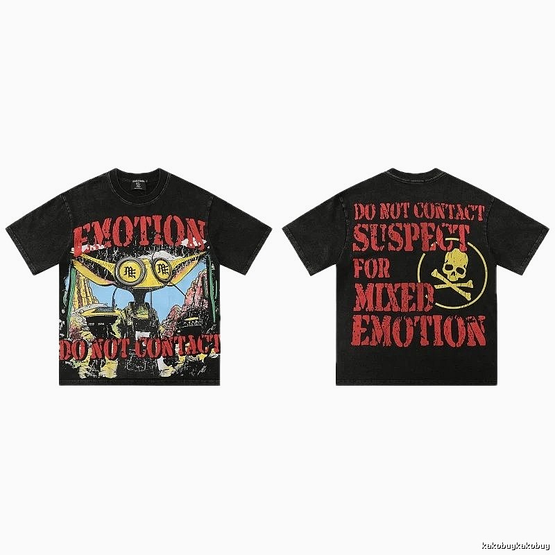 Mixed Emotion Skull Print Street Style Black T-Shirt