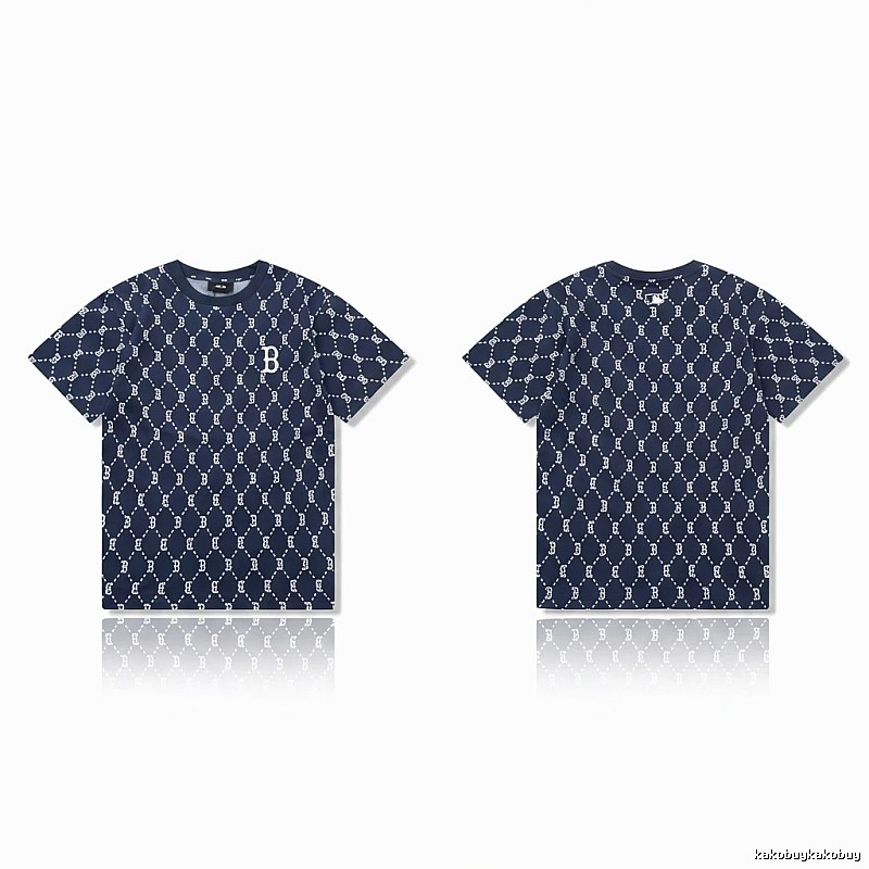MLB full - printed style navy blue T - shirt