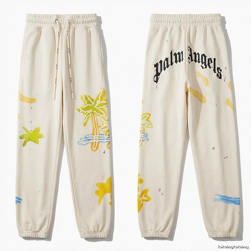 Palm Angels Graffiti Style White Sweatpants
