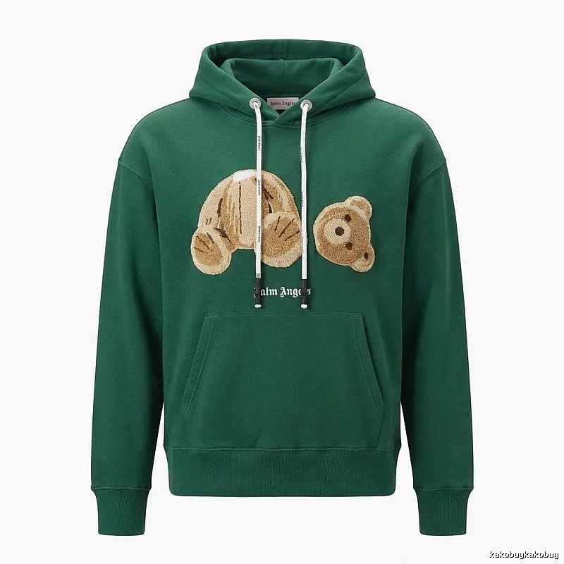 Palm Angels Green Sweatshirt with Bear Print