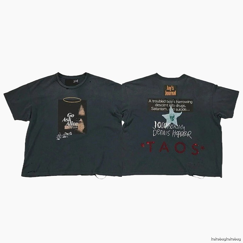Paly Hollywood Distressed Dark Charcoal Gray Printed T-shirt