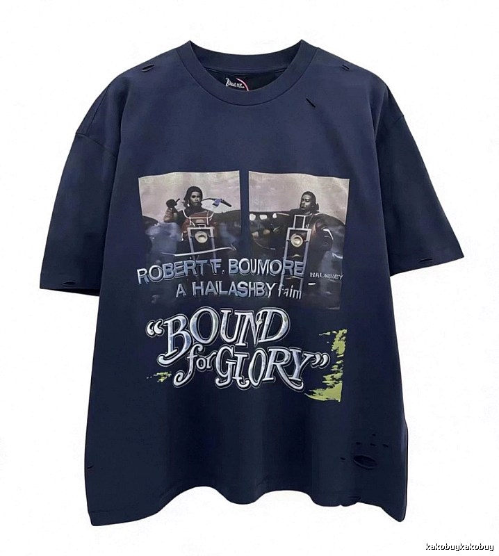 Paly Hollywood Printed Vintage Navy Blue Short Sleeve T-shirt