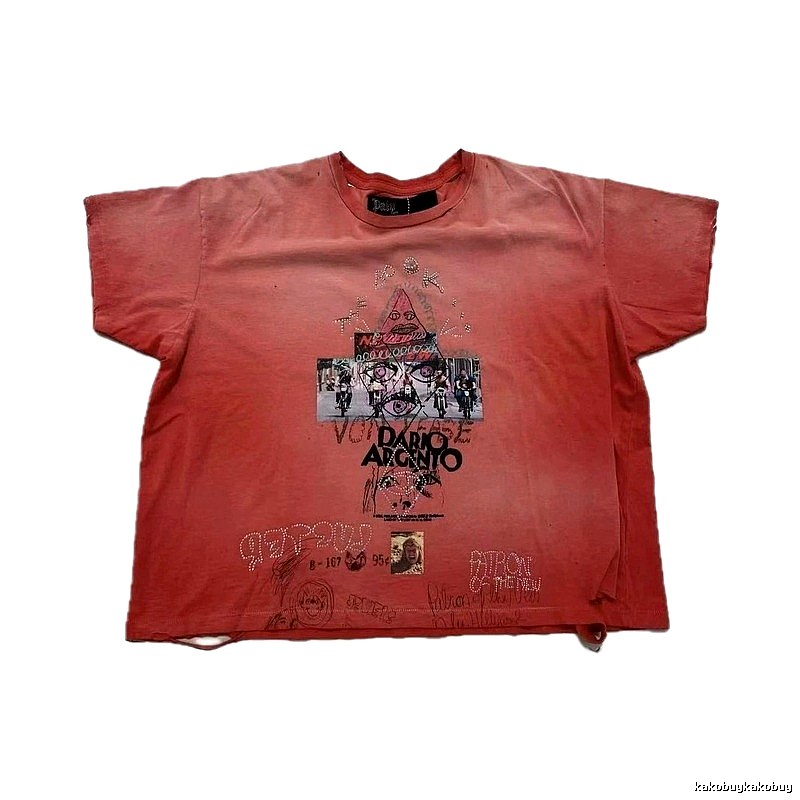 Paly Hollywood Vintage Distressed Dirty Orange Printed T-Shirt