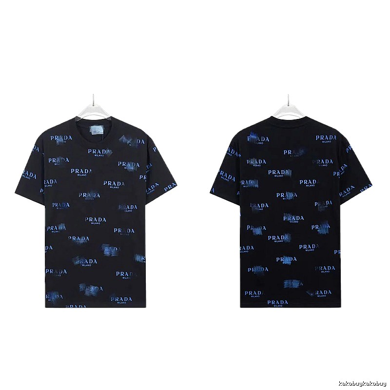 Prada All-over Printed Streetwear Style Black Short-sleeve T-shirt