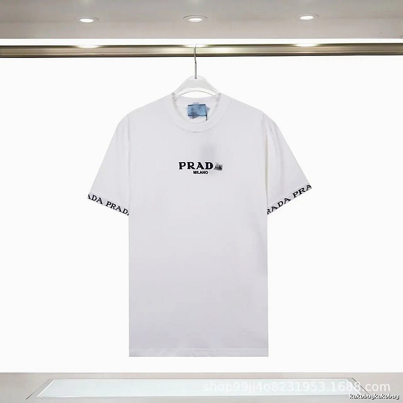 Prada Classic Webbing Minimalist Style White T-Shirt