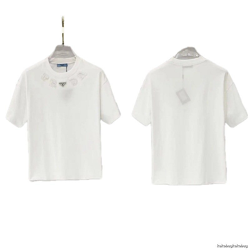 Prada Embroidered Minimalist Style White Short-sleeved T-shirt