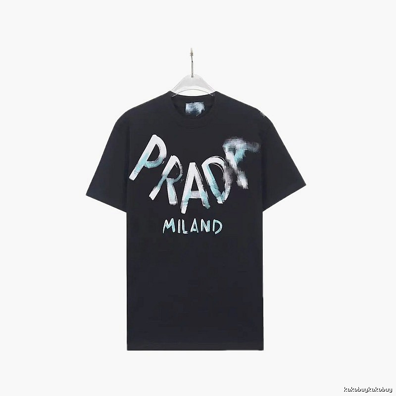 Prada Graffiti Collection Trendy Style Black Short-sleeve T-shirt