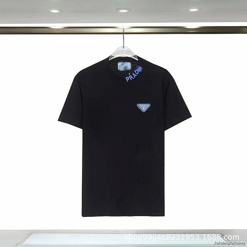 Prada Triangle Logo Streetwear Style Black T-shirt