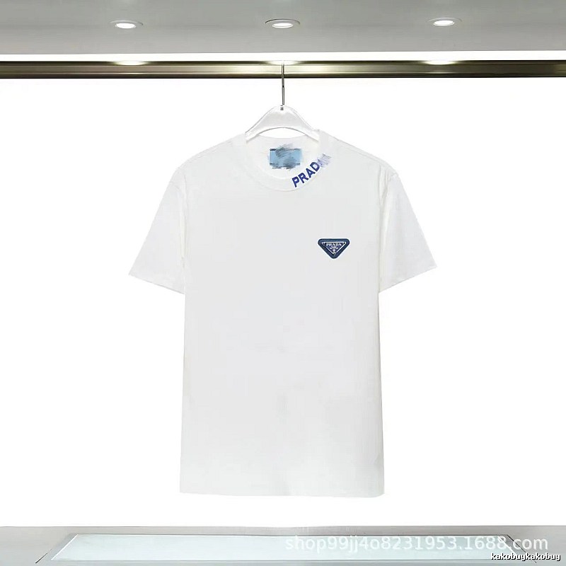 Prada Triangular Logo Minimalist Style White Short-sleeve T-shirt