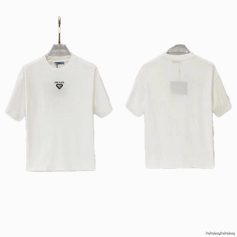 Prada Triangular Logo Minimalist Style White Short-sleeve T-shirt