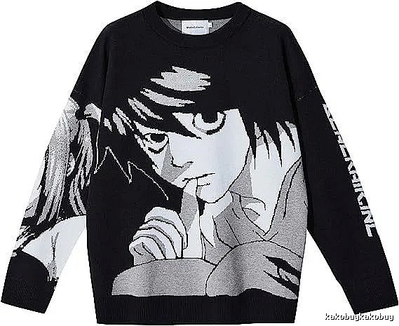 Premium Style Anime graphic sweater Black Knit Top for Minimal Outfits