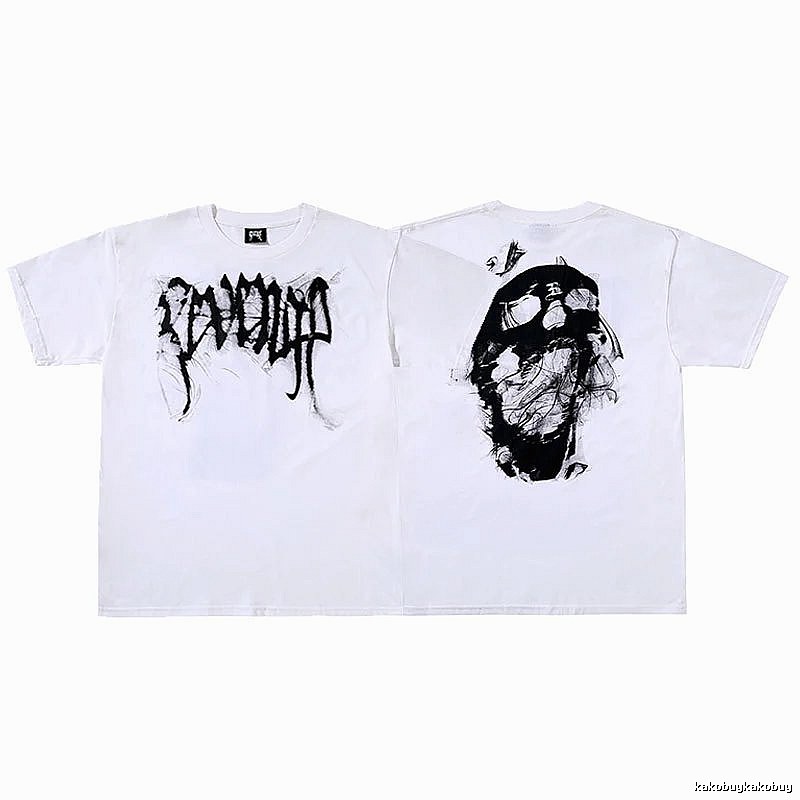 Revenge White Skull Graphic T-Shirt Streetwear Look
