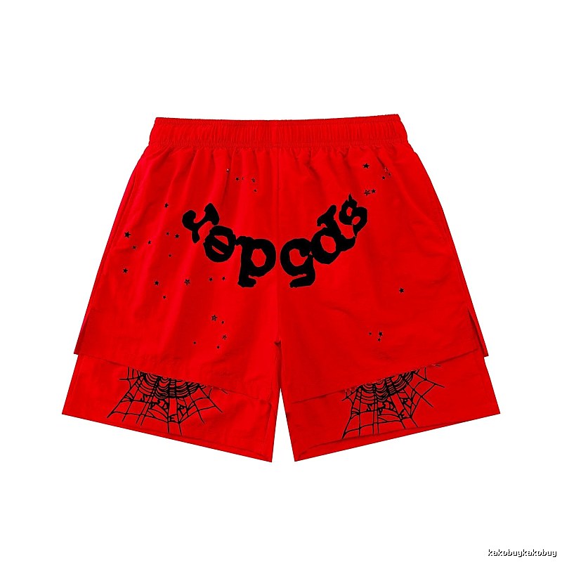 Sp5der Letter Print Trendy Brand Red Shorts