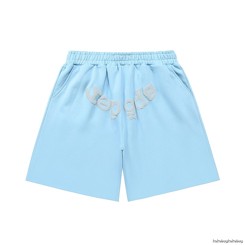 Sp5der letter-style light blue shorts