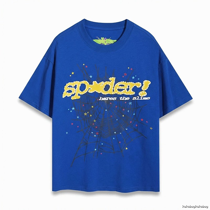 Sp5der Print Trendy Blue T-shirt