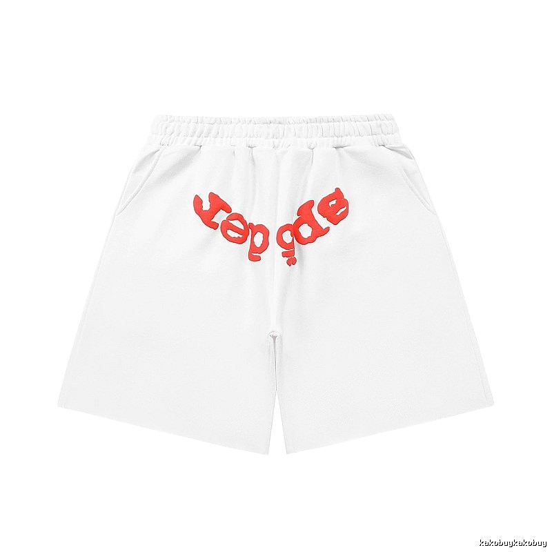 Sp5der red letter white shorts