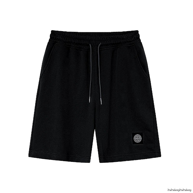 Stone Island Badge Casual Style Black Sports Shorts