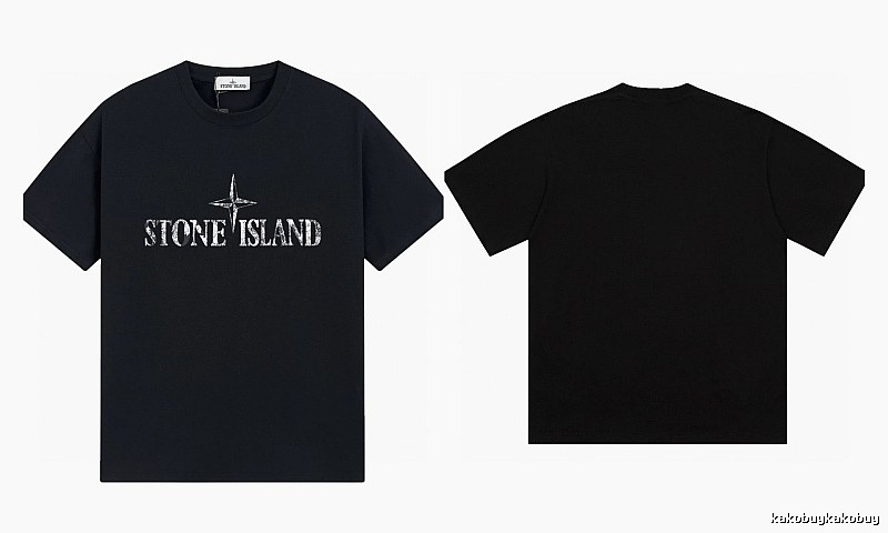 Stone Island Classic Distressed Street Style Black Short Sleeve T-Shirt