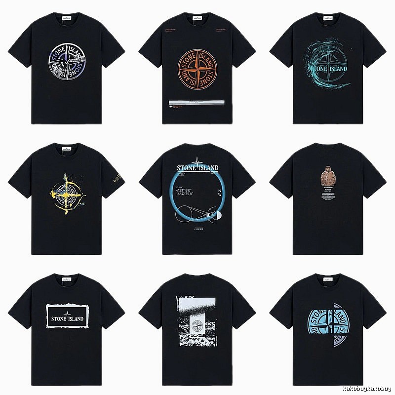 Stone Island Compass Print Street Style Black T-Shirt