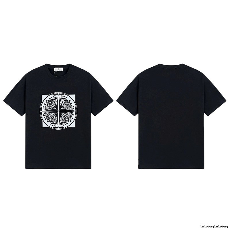 Stone Island Compass Print Street Style Black T-Shirt