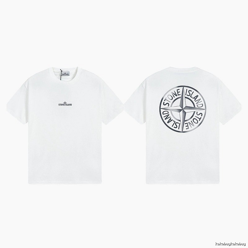 Stone Island Large Compass Print Street Style White T-Shirt