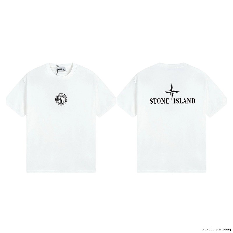 Stone Island Printed Street Style White Short Sleeve T-shirt