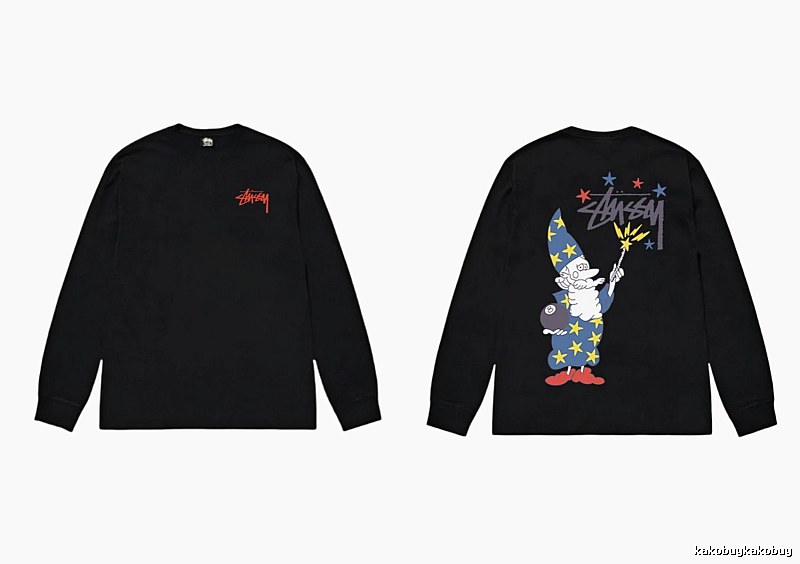 Stussy cartoon fun style black long-sleeved shirt