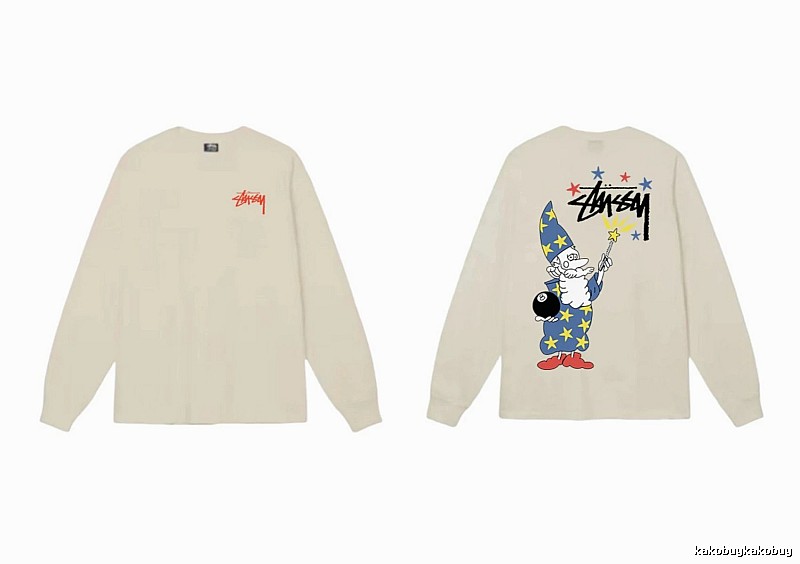 Stussy cartoon print beige long-sleeve