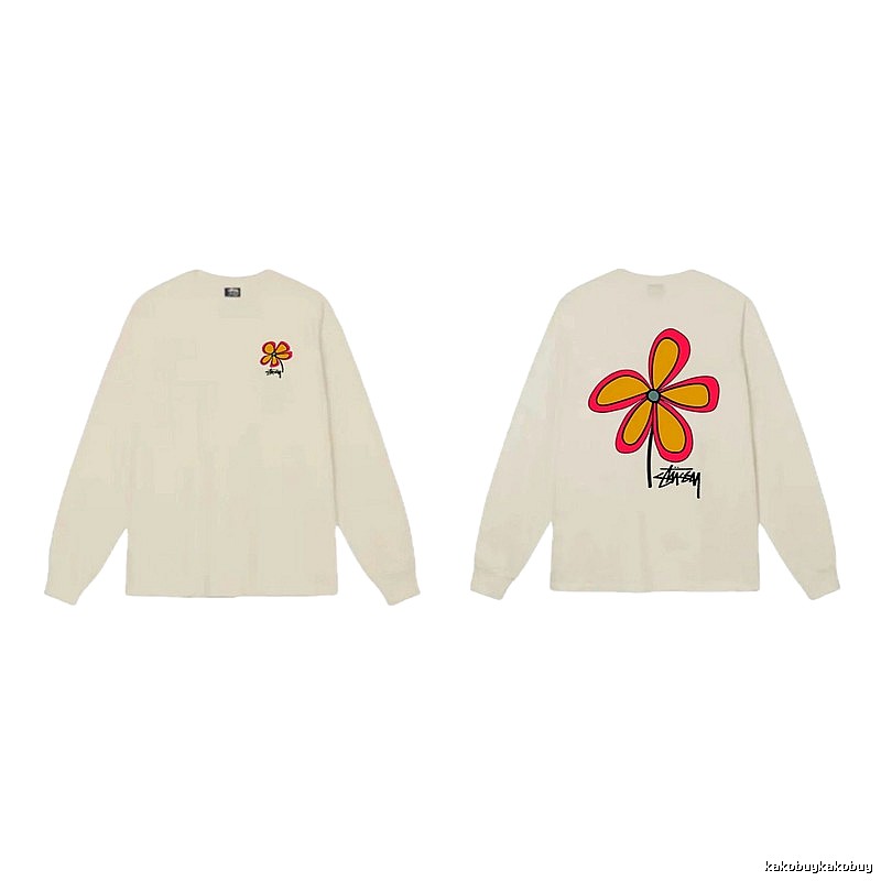 Stussy Flower Series trendy brand beige long-sleeved shirt