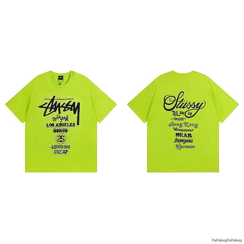 Stussy Fluorescent Green Spider Graphic T-Shirt Soft Neutral Logo