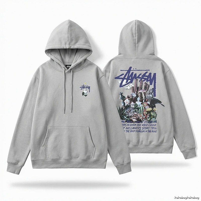 Stussy - printed trendy gray hoodie