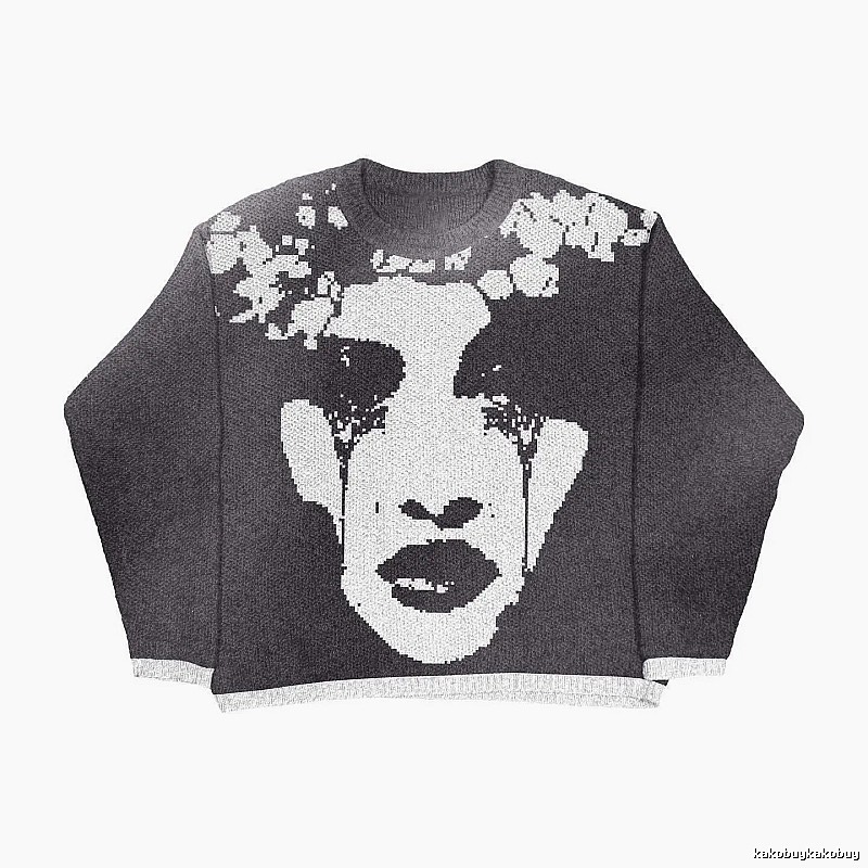 Summer Anime graphic sweater Black Knit Top with Clean Finish